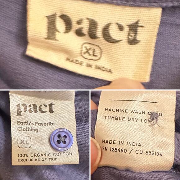 PACT Organic Cotton Button Down Shirt Sz XL Blue Purple - Picture 5 of 5